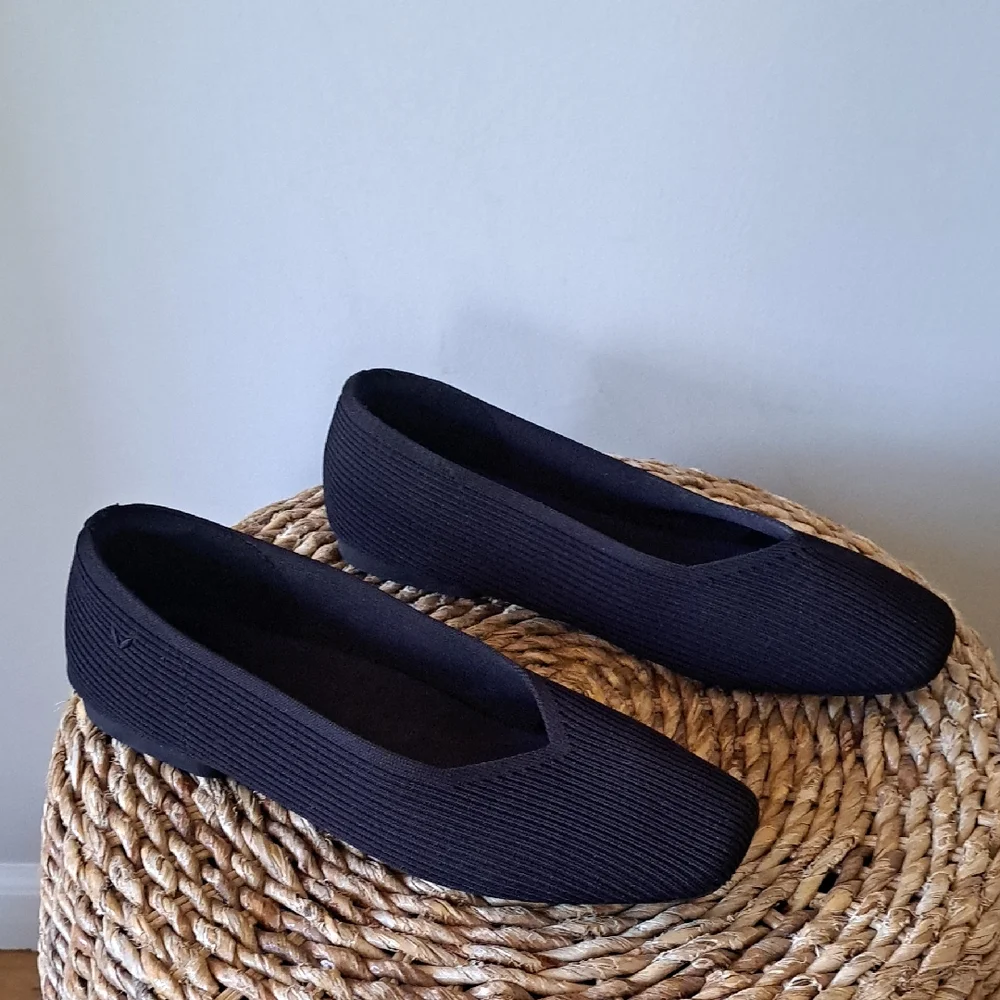 Vivaia Womens Margo Square‎ Toe Black Stretch Fabric Preppy Flats EU42/US10.5-11